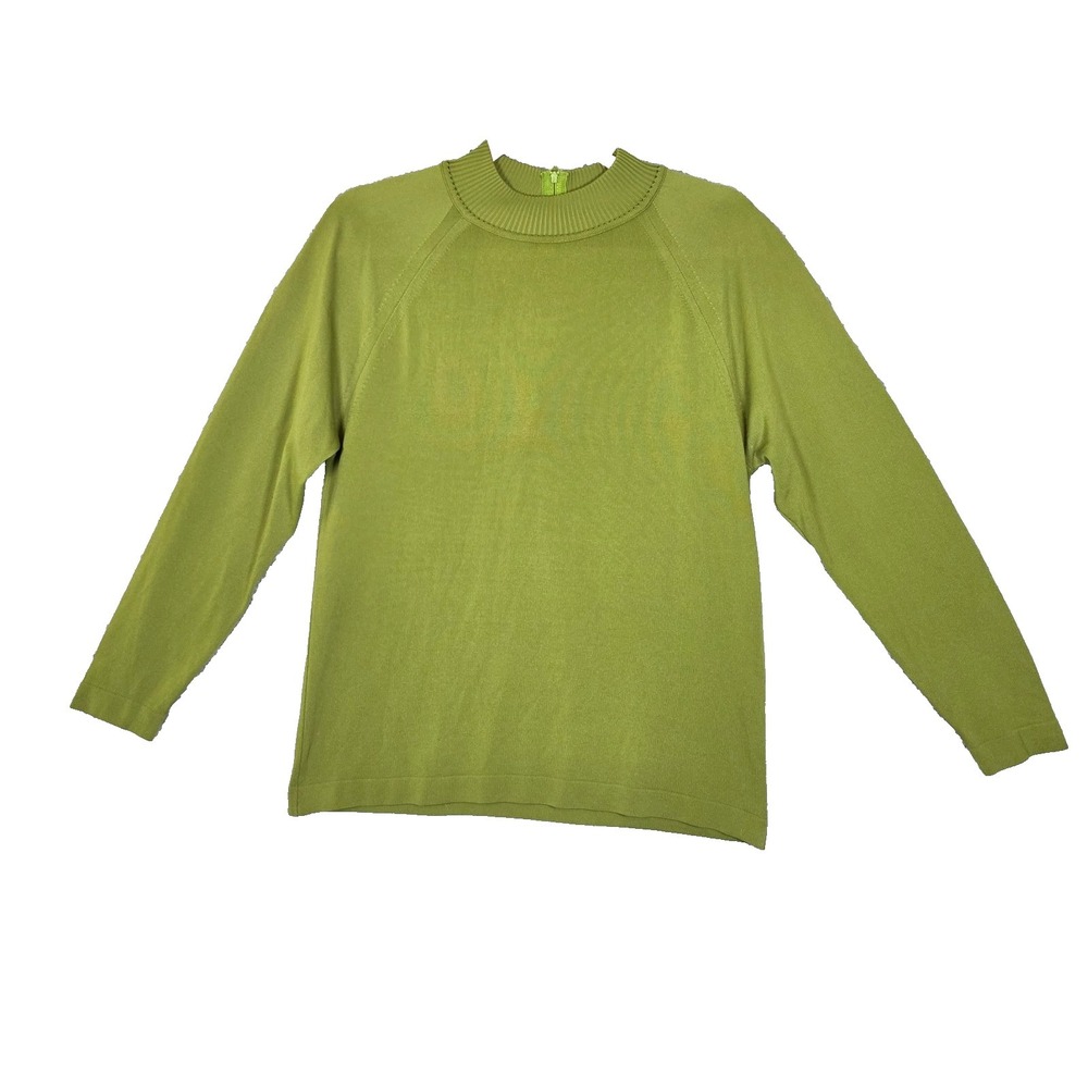 Vintage 60s 70s Island Knitwear California Mock Neck Sweater Green Zip Back M L